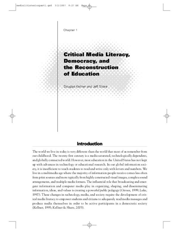 (PDF) Critical media literacy, democracy, and the reconstruction of ...