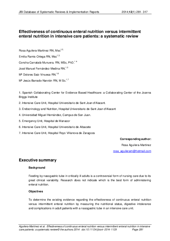 (PDF) Effectiveness of continuous enteral nutrition versus intermittent ...