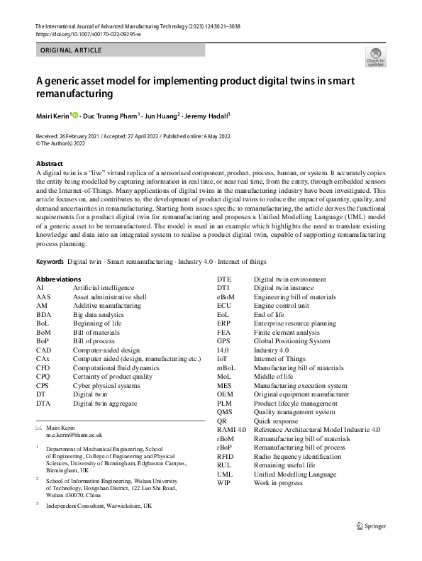 (PDF) A generic asset model for implementing product digital twins in ...