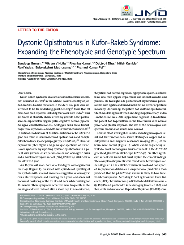 (PDF) Dystonic Opisthotonus in Kufor-Rakeb Syndrome: Expanding the ...
