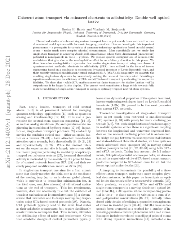 (PDF) Coherent Atom Transport via Enhanced Shortcuts to Adiabaticity ...