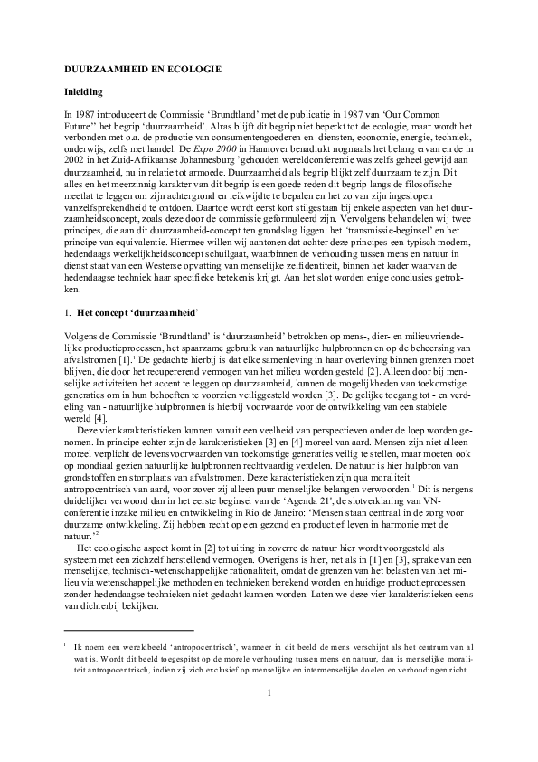 (PDF) Duurzaamheid en ecologie