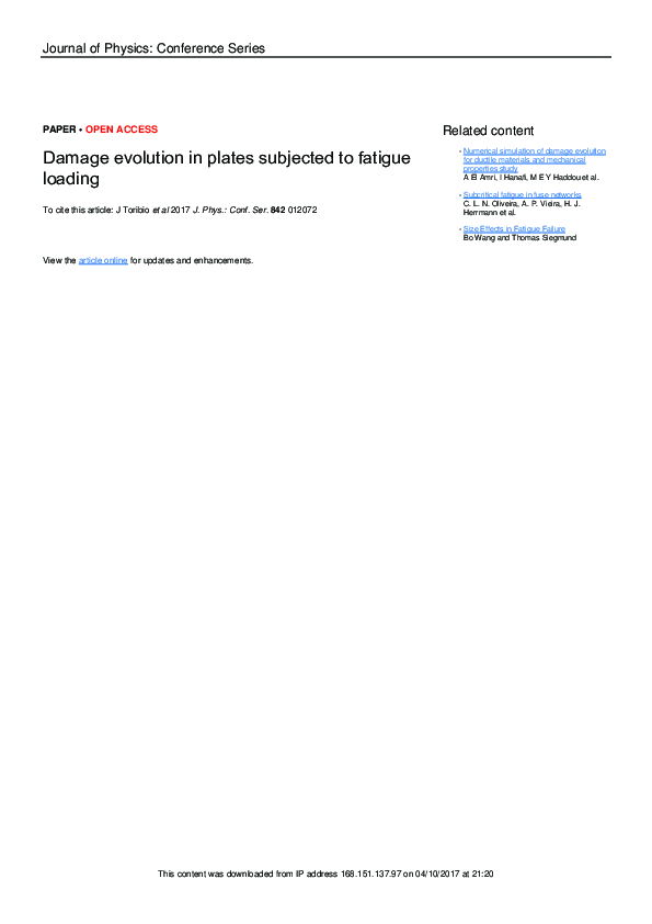 (PDF) Damage evolution in plates subjected to fatigue loading