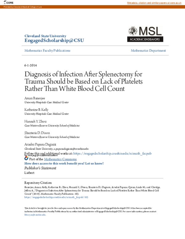 (PDF) Diagnosis of Infection after Splenectomy for Trauma Should Be ...