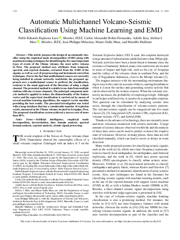 (PDF) Automatic Multichannel Volcano-Seismic Classification Using ...