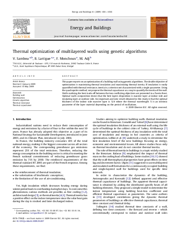 (PDF) Thermal optimization of multilayered walls using genetic algorithms