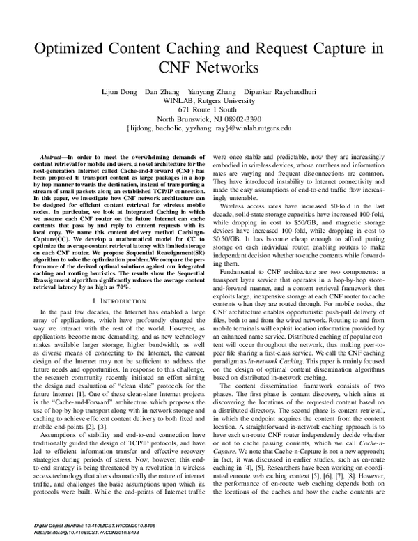 (PDF) Optimized content caching and request capture in CNF networks