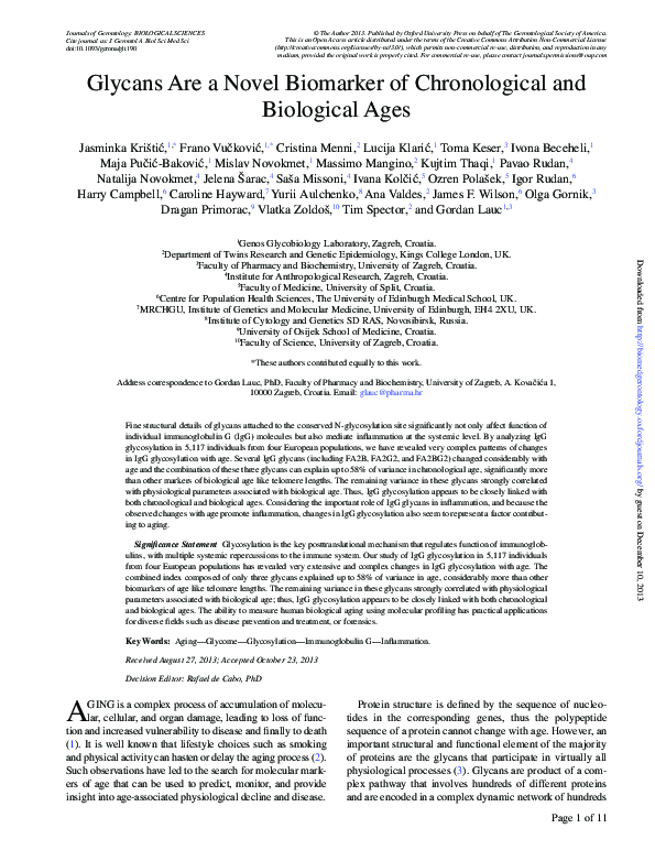 Image showcasing (PDF) Glycans Are a Novel Biomarker of Chronological and Biological Ages