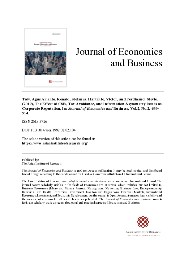 (PDF) The Effect of CSR, Tax Avoidance, and Information Asymmetry ...