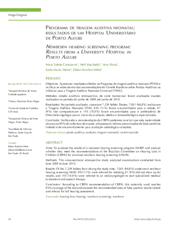 (PDF) Newborn hearing screening program : results from a University ...