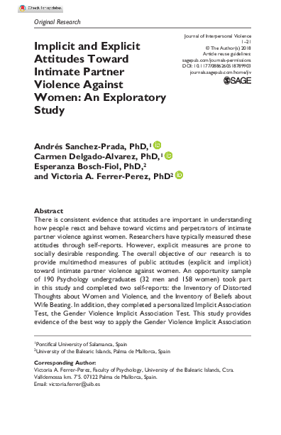 (PDF) Implicit and Explicit Attitudes Toward Intimate Partner Violence ...