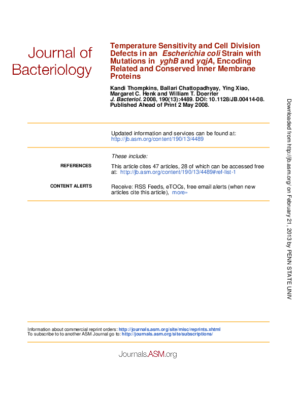 (PDF) Temperature Sensitivity and Cell Division Defects in an ...