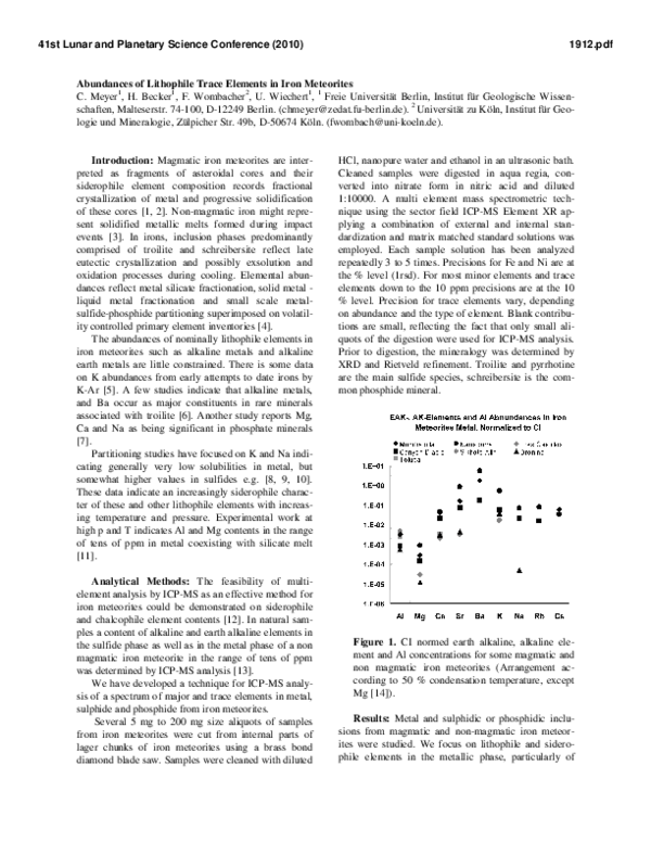 (PDF) Abundances of Lithophile Trace Elements in Iron Meteorites