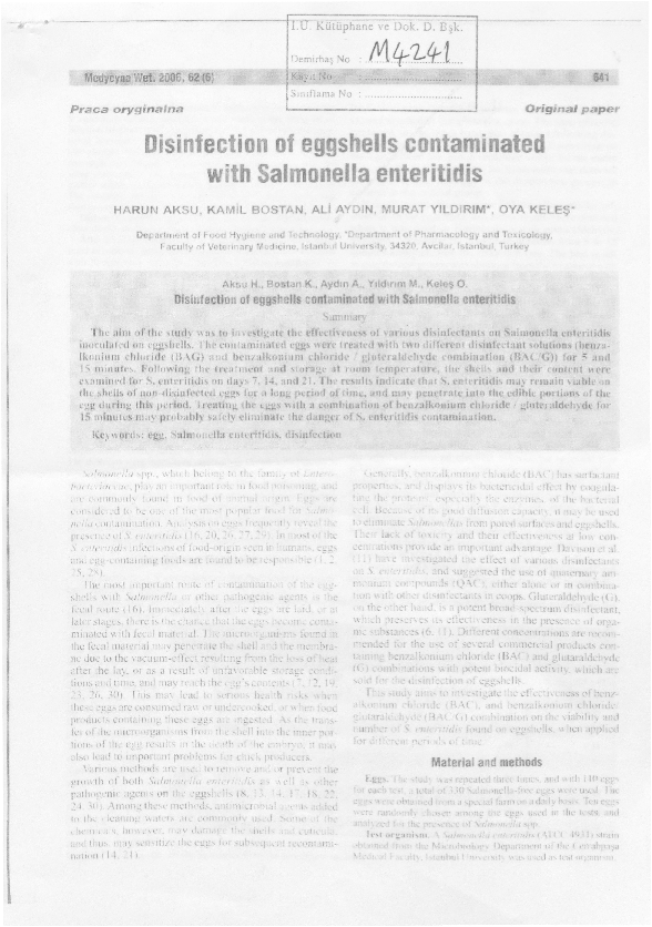 (PDF) Disinfection of eggshells contaminated with Salmonella enteritidis