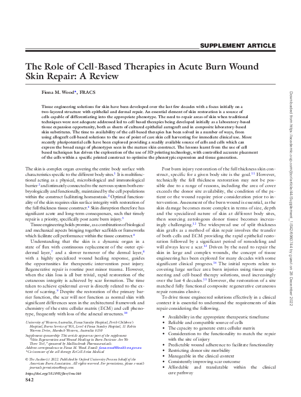 (PDF) The Role of Cell-Based Therapies in Acute Burn Wound Skin Repair ...