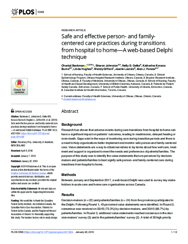 (PDF) Safe and effective person- and family-centered care practices ...
