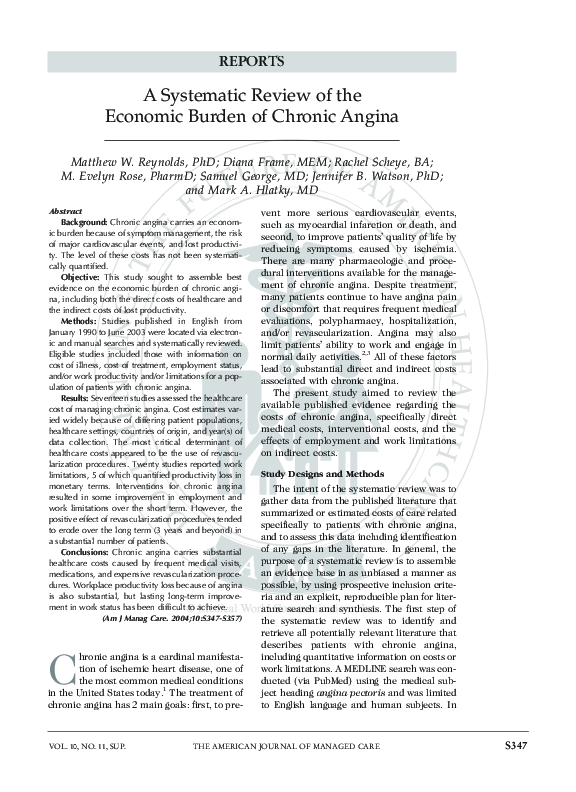 (PDF) A systematic review of the economic burden of chronic angina