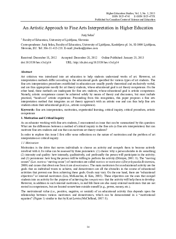 (PDF) An Artistic Approach to Fine Arts Interpretation in Higher Education