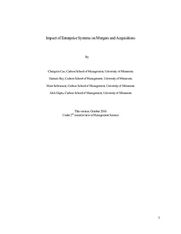 (PDF) Impact of Enterprise Systems on Mergers and Acquisitions