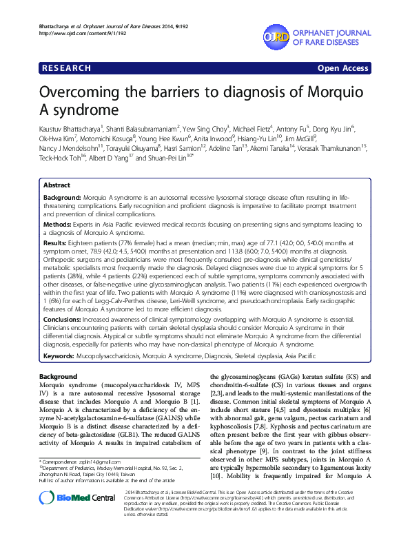 (PDF) Overcoming the barriers to diagnosis of Morquio A syndrome