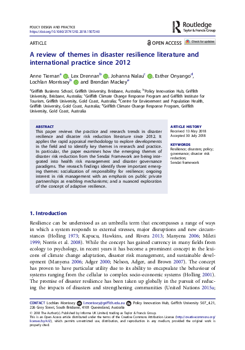 (PDF) A review of themes in disaster resilience literature and ...