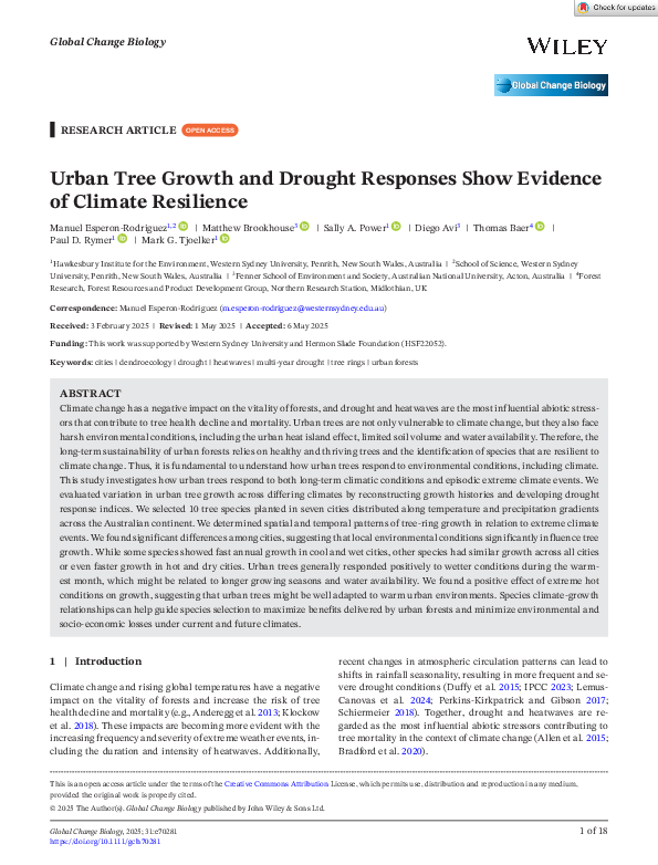 (PDF) Urban Tree Growth and Drought Responses Show Evidence of Climate ...