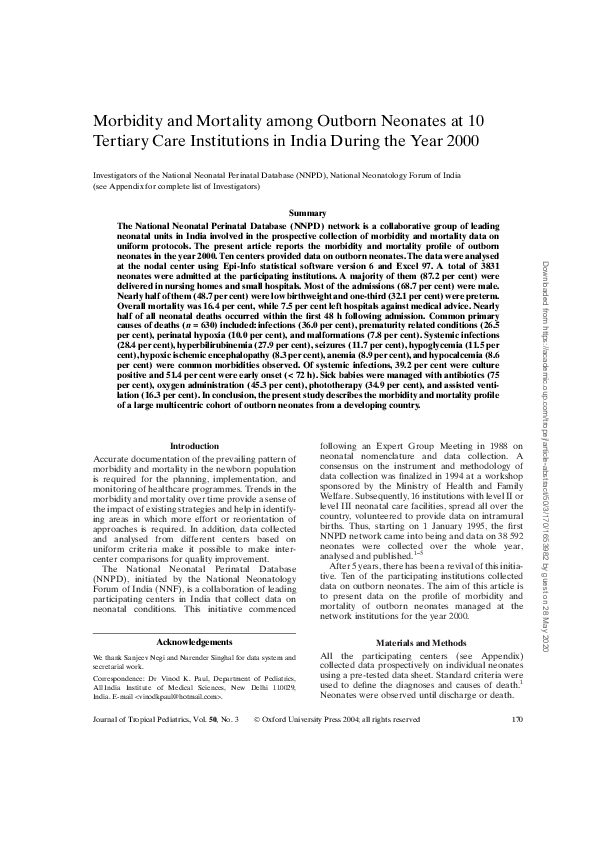 (PDF) Morbidity and Mortality among Outborn Neonates at 10 Tertiary ...