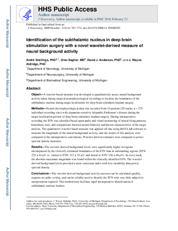 (PDF) Identification of the subthalamic nucleus in deep brain ...