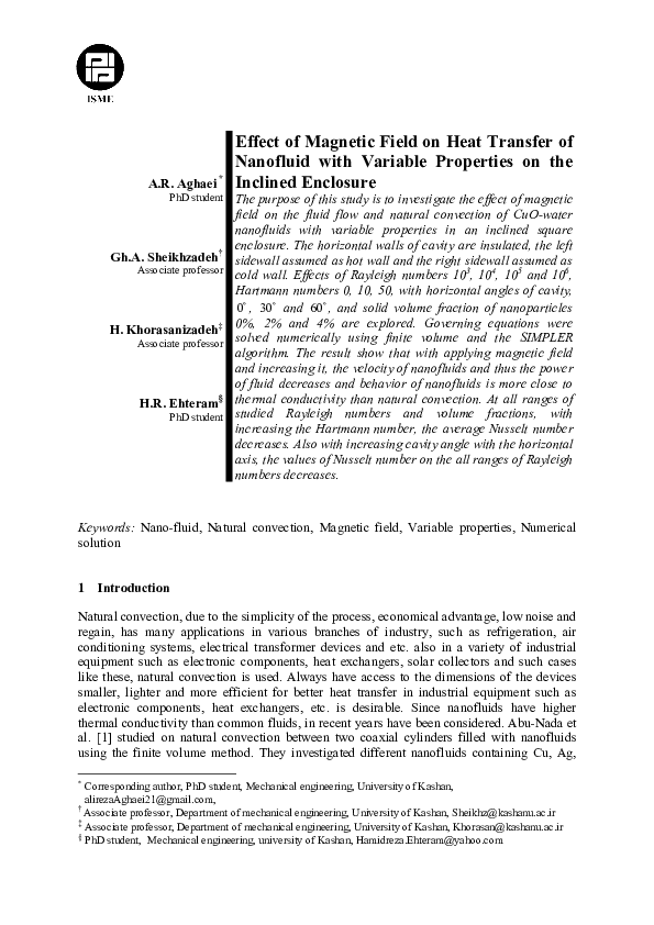 (PDF) Effect of Magnetic Field on Heat Transfer of Nanofluid with ...
