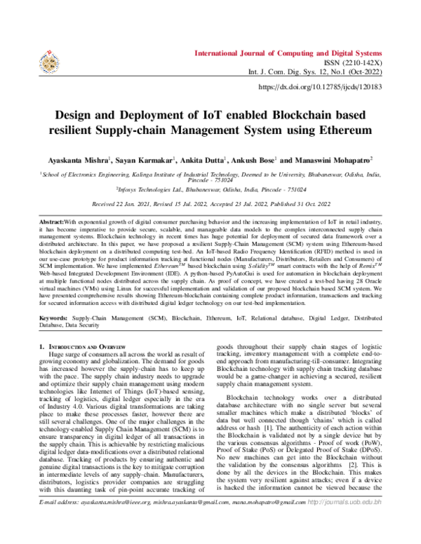 (PDF) Design and Deployment of IoT enabled Blockchain based resilient ...