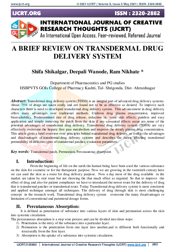 (PDF) A Brief Review on Transdermal Drug Delivery System