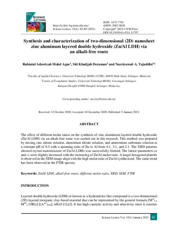 (PDF) Synthesis and characterization of two-dimensional (2D) nanosheet ...