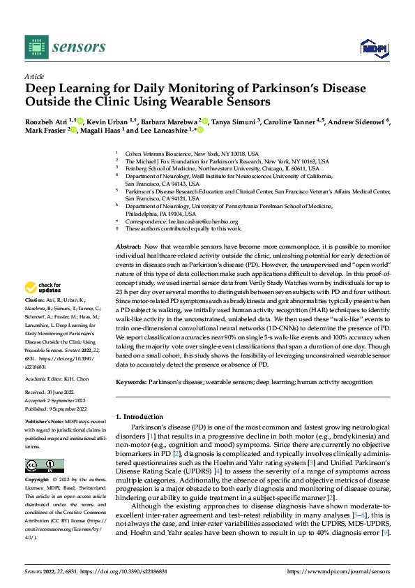 (PDF) Deep Learning for Daily Monitoring of Parkinson’s Disease Outside ...