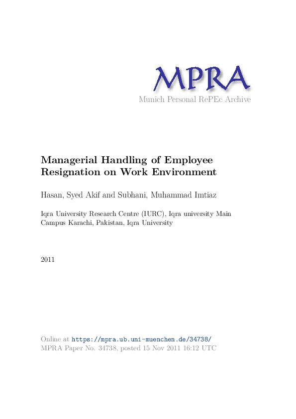 (PDF) Managerial Handling of Employee Resignation on Work Environment