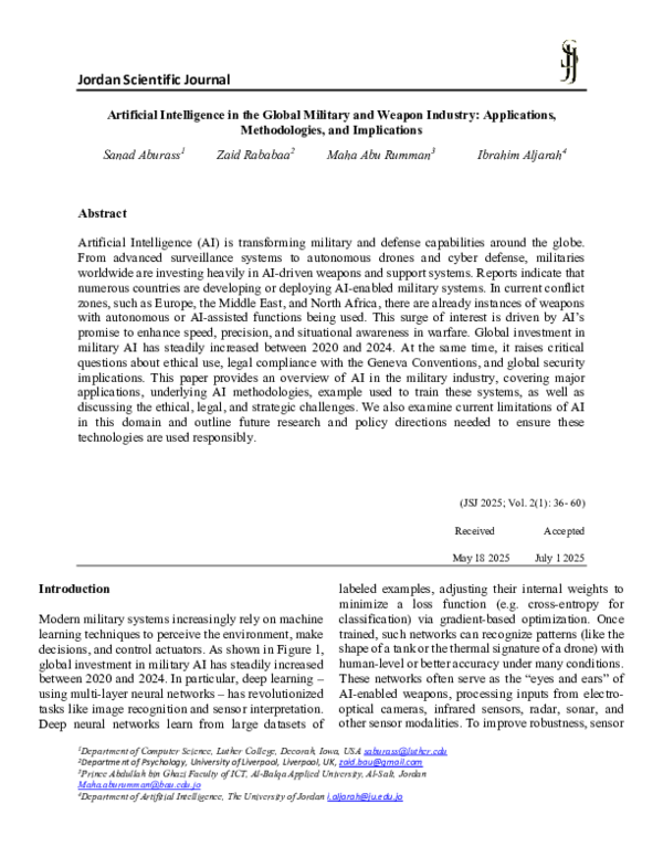 (PDF) Artificial Intelligence in the Global Military and Weapon Industry