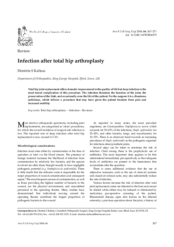 (PDF) Infection after total hip arthroplasty