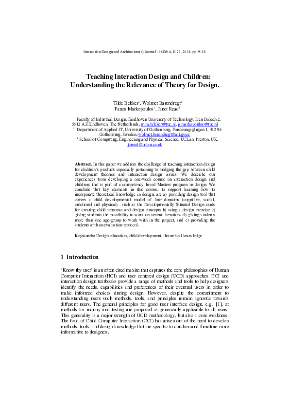 (PDF) Teaching Interaction Design and Children: Understanding the ...