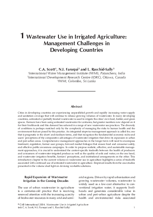 (PDF) Wastewater use in irrigated agriculture: management challenges in ...
