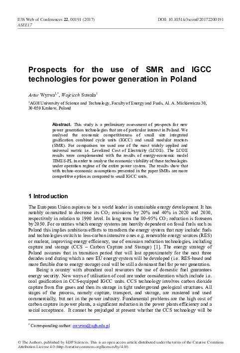 (PDF) Prospects for the use of SMR and IGCC technologies for power ...