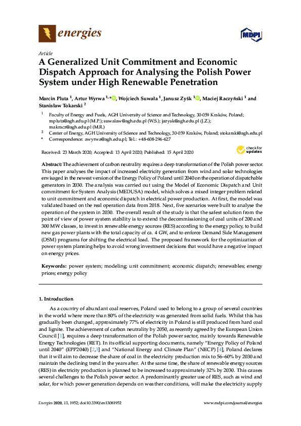 (PDF) A Generalized Unit Commitment and Economic Dispatch Approach for ...