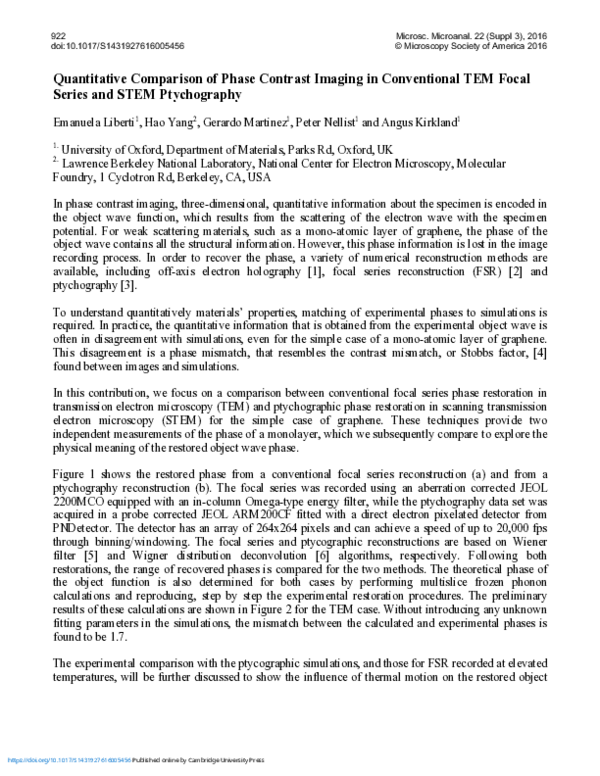 (PDF) Quantitative Comparison of Phase Contrast Imaging in Conventional ...