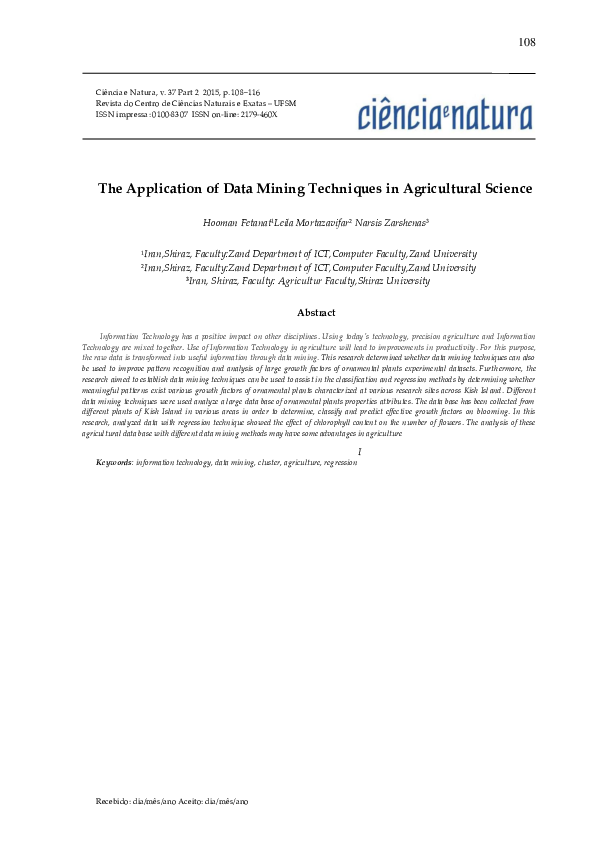 (PDF) The Application of Data Mining Techniques in Agricultural Science