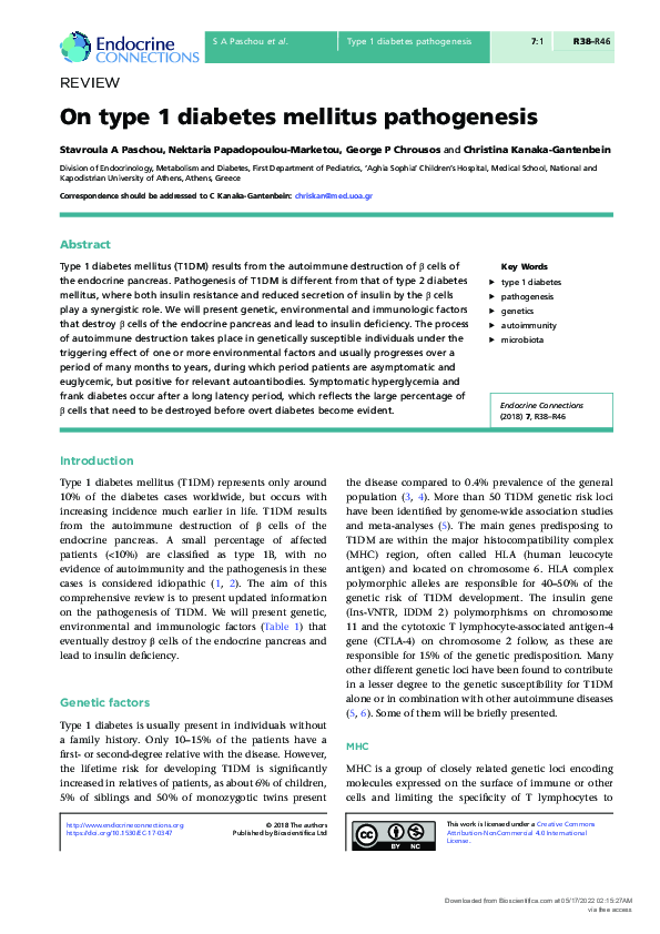 (PDF) On type 1 diabetes mellitus pathogenesis