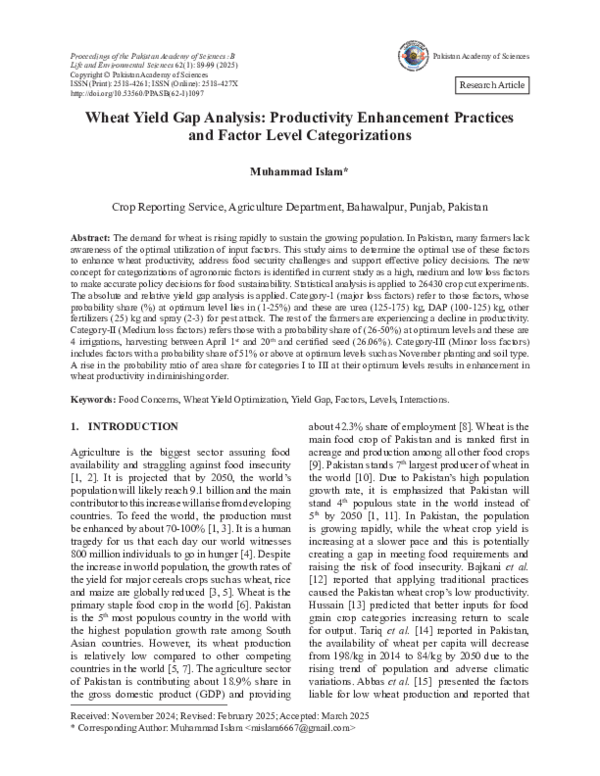 (PDF) Wheat Yield Gap Analysis: Productivity Enhancement Practices and ...