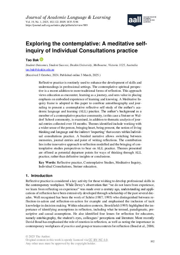 (PDF) Exploring the contemplative A meditative self-inquiry of ...