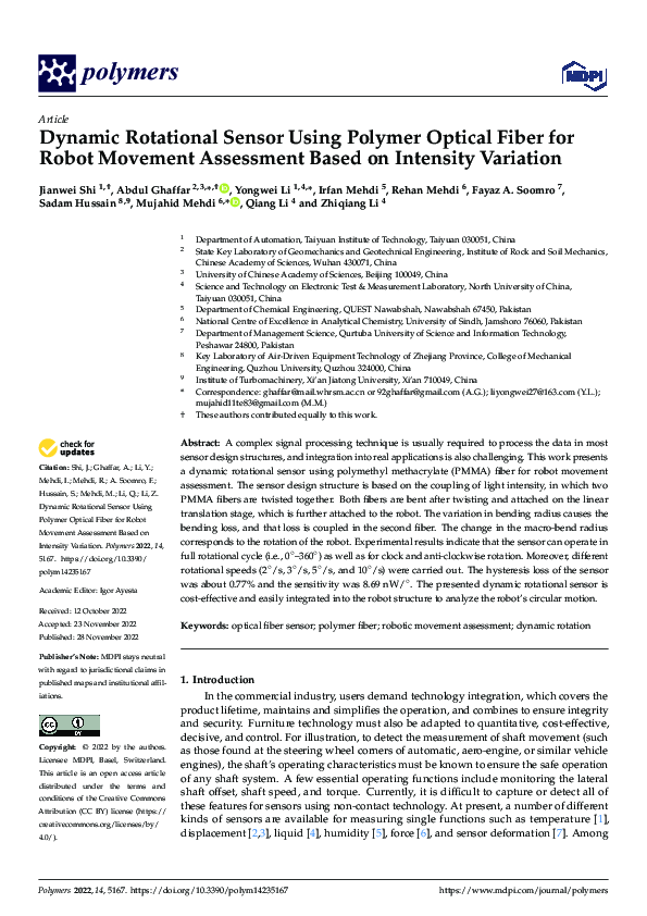(PDF) Dynamic Rotational Sensor Using Polymer Optical Fiber for Robot ...