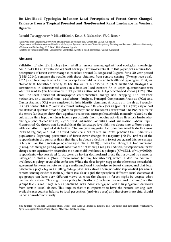 (PDF) Do livelihood typologies influence local perceptions of forest ...