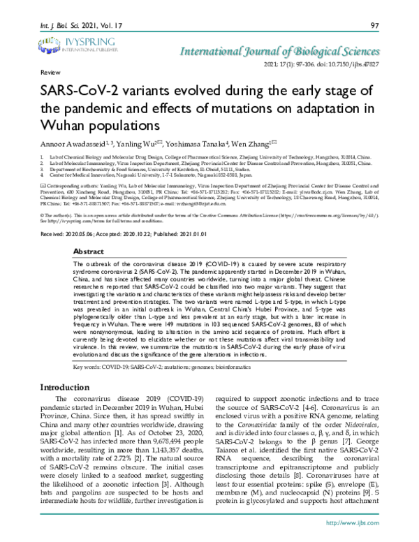 (PDF) SARS-CoV-2 variants evolved during the early stage of the ...