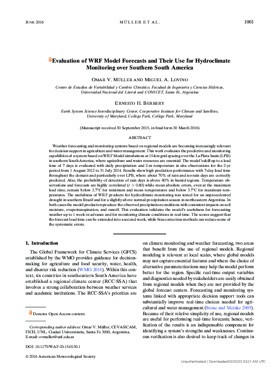 (PDF) Evaluation of WRF Model Forecasts and Their Use for Hydroclimate ...