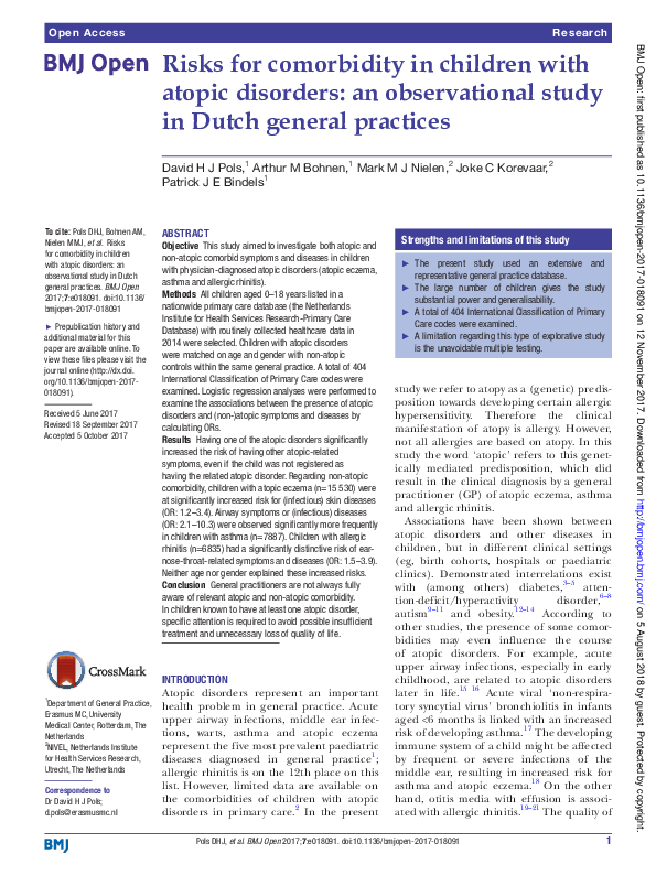 (PDF) Risks for comorbidity in children with atopic disorders: an ...